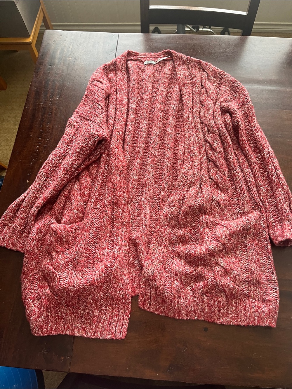 Kimchi Blue Marled Raspberry Open-Front Cable Pocket Cardigan